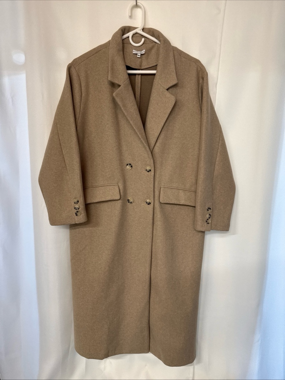 Baltic Born Double Breasted Long Trench Coat Tan Tortoiseshell Button Women L/XL